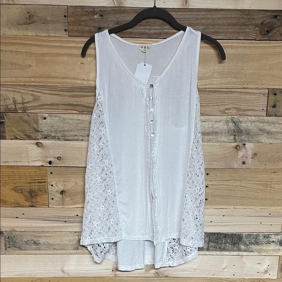 POL Tops - POL size Large White Three Button Lace Sleeveless Open Front Soft Blouse